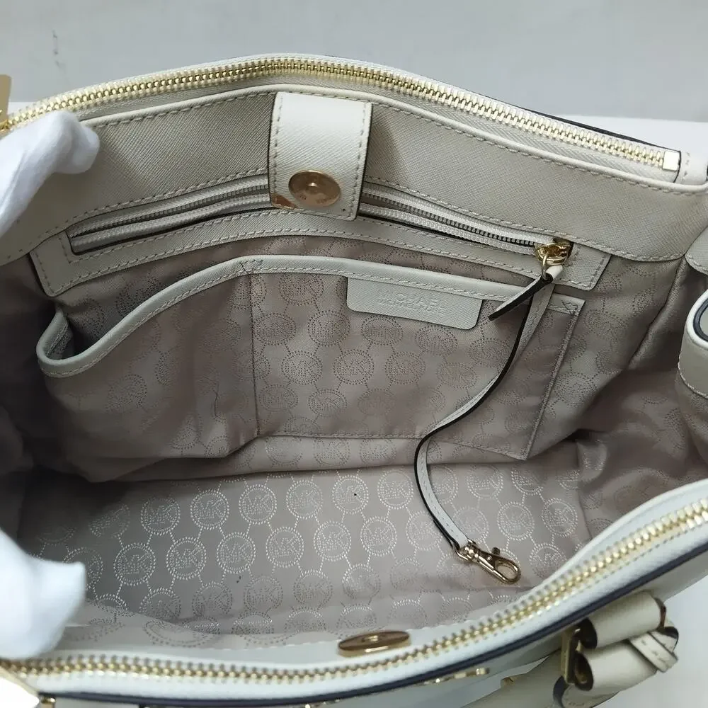 Michael Kors White Leather Snakeskin Embossed Detail Carryall Satchel Bag